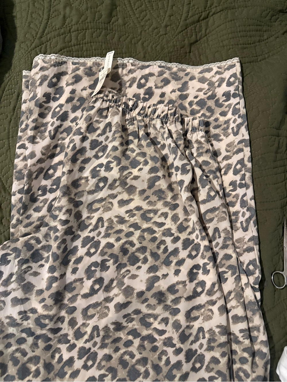 Leopard Print Elastic Waist Pants- Neutral Gray & Cream